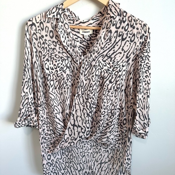 L'AGENCE Tops - L’agence Front Wrap Silk Blouse in Nectar